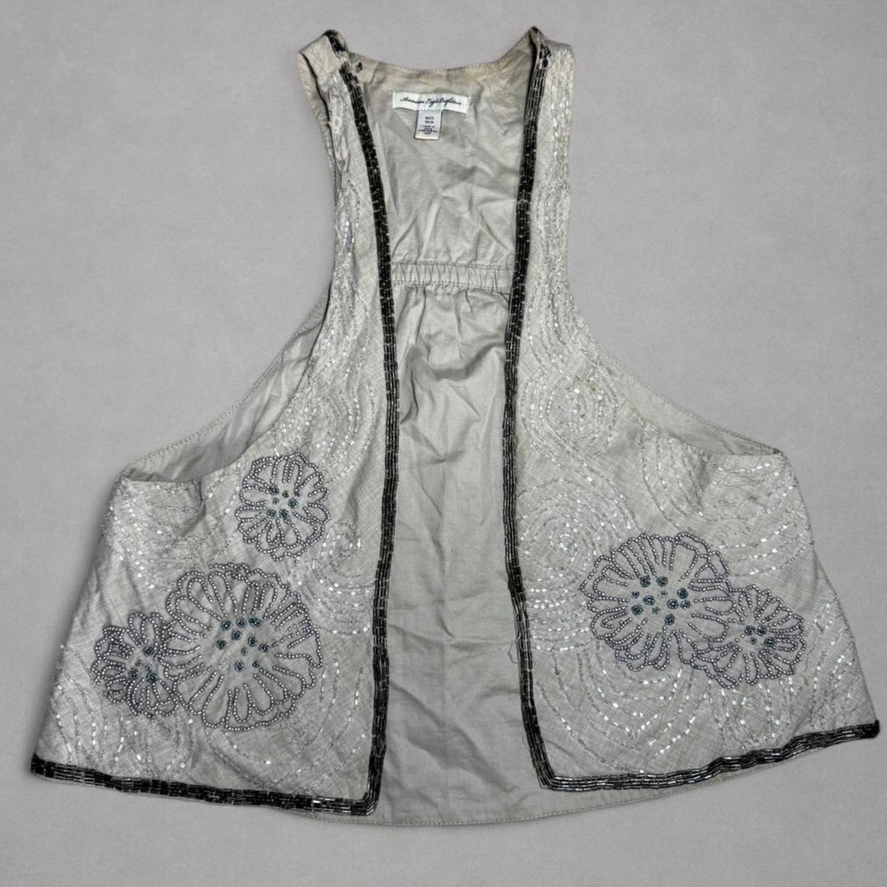 American‎ Eagle Beaded Embroidered Boho Open Front Vest XS/S